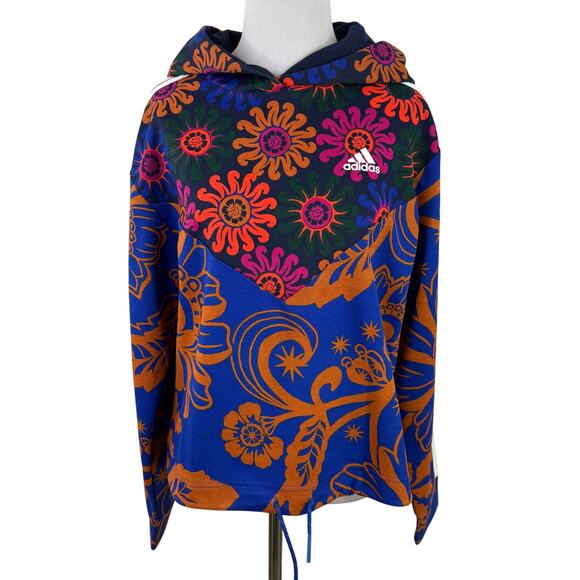 Farm Rio x Adidas Colorful Floral Striped Pullover Hoodie NWOT Size Small - Picture 1 of 6